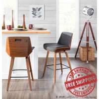 Lumisource B26-CRZZX WL+CHA Corazza Mid-Century Modern Counter Stool in Walnut Wood and Charcoal Fabric